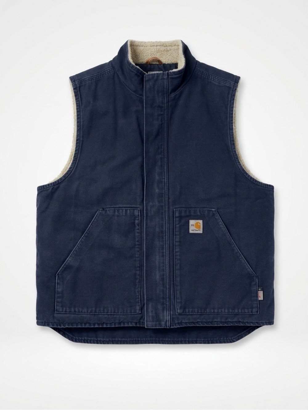 Carhartt Men's XL Flame Resistant FR Duck Sherpa Lined Vest Navy Blue CAT 4